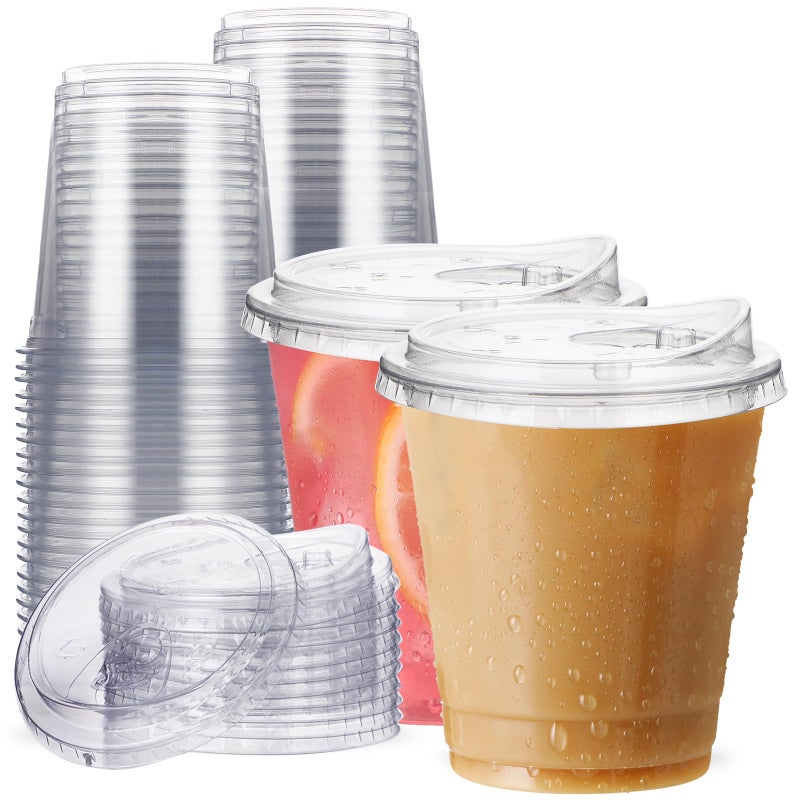 12 oz Clear Plastic Cups with StrawlessSipLids 25 Sets Disposable Cups Plastic Iced Coffee Cups To Go Cups with Sip Through Lids for Smoothie Milkshake Cold Drinks for Party Wedding Event